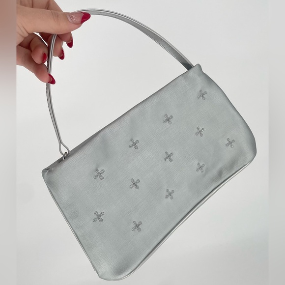 2FOR$20 90s Y2K Silver Small Embroidered Handbag With Pleather Strap - Picture 2 of 6